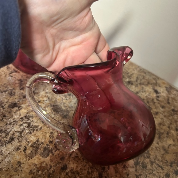 Vintage Red Glass Creamer and Sugar Set - Picture 3 of 3